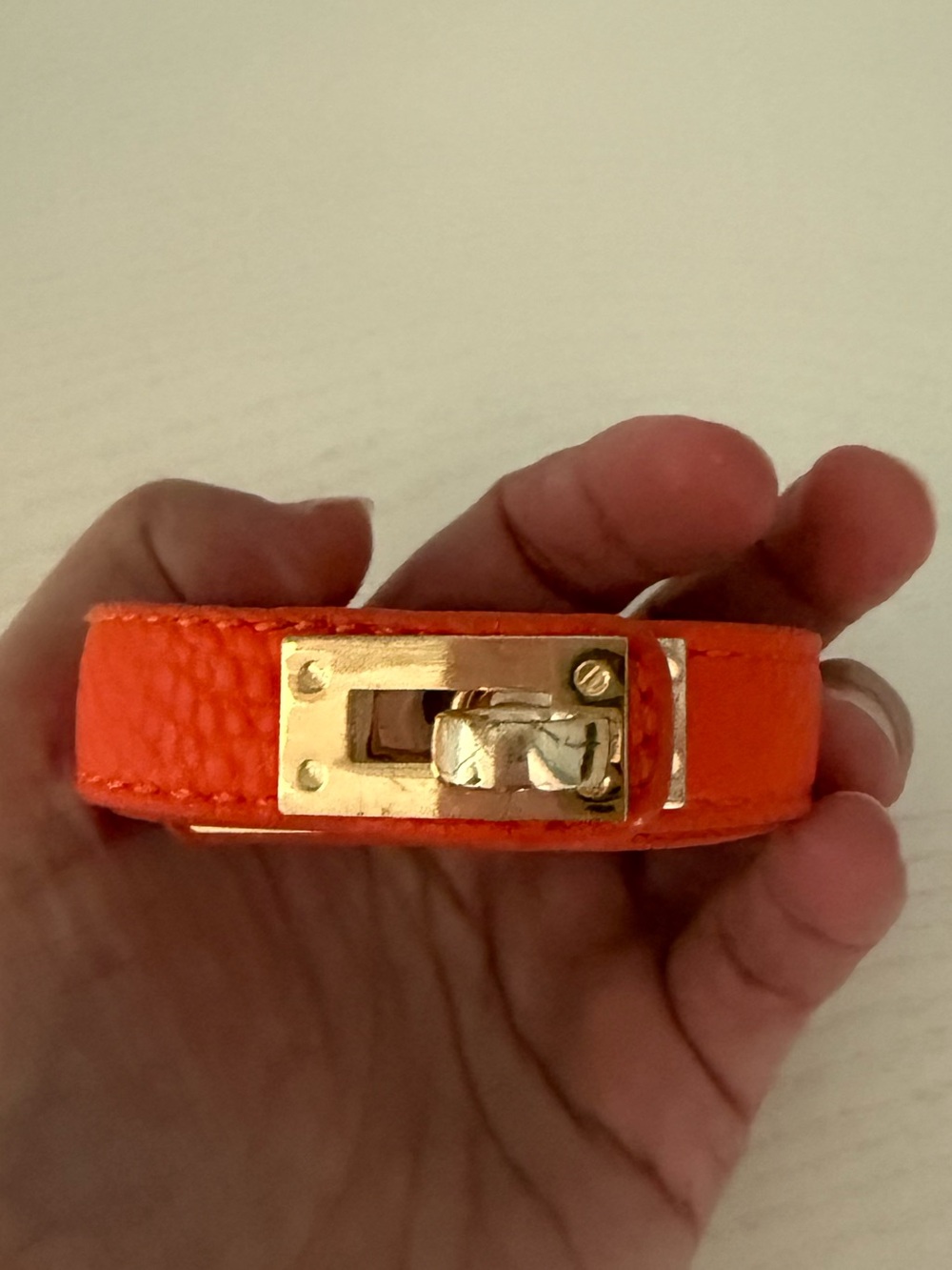 π H Orange βKellyβ Double Tour Wrap Around Leather Bracelet with Gold Hardware π§‘ - Picture 6 of 6